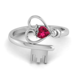 Jewelove™ Rings Women's Band only Designer Heart Ruby Platinum Ring for Women JL PT R8159