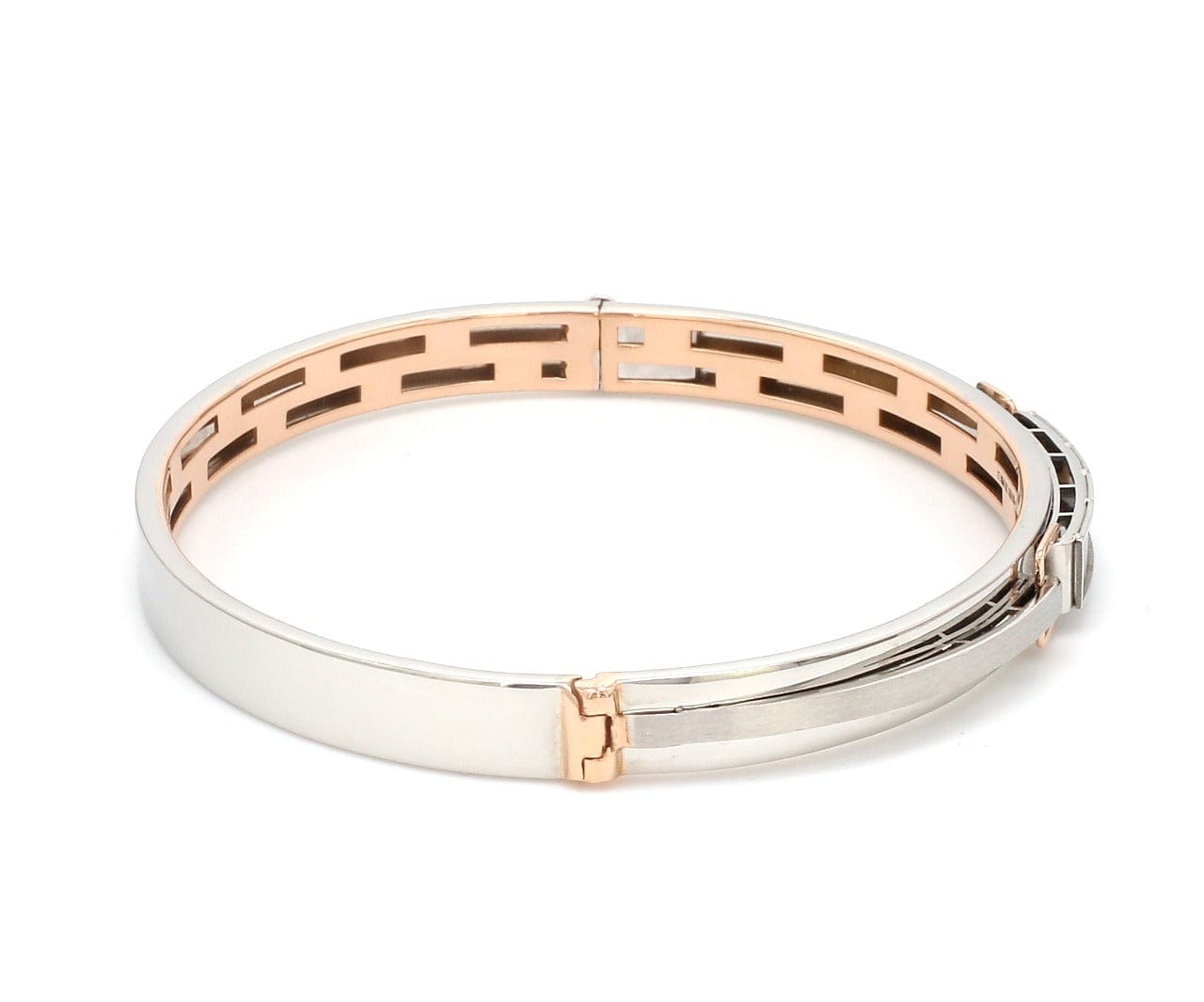 Platinum & Rose Gold Black Band Bracelet for Men - Flexible JL PTB 1089