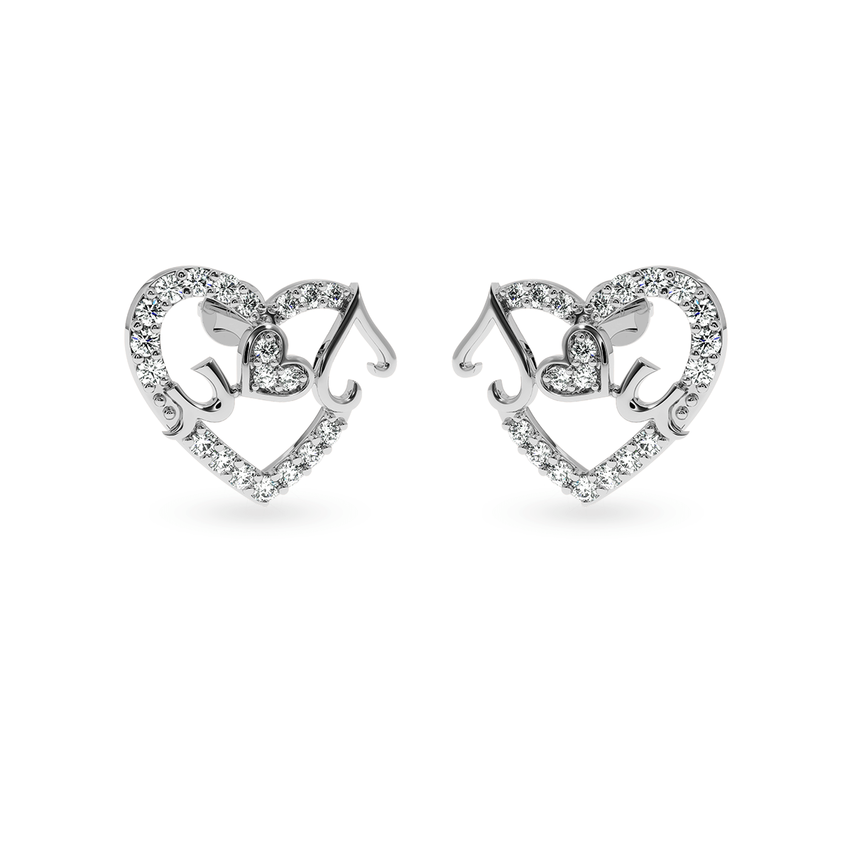 Diamond Accent Heart Stud Earrings in Sterling Silver and 14K Gold Plate |  Banter