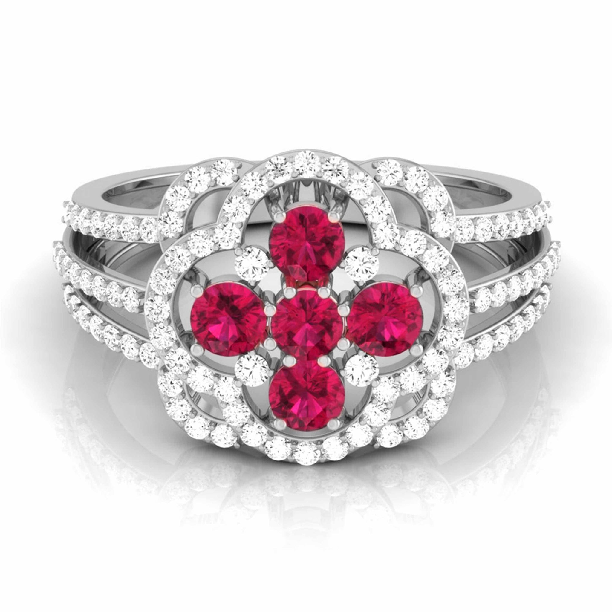 Jewelove™ Rings Designer Platinum Diamond Ruby Engagement Ring JL PT R8116