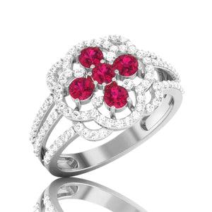 Jewelove™ Rings Designer Platinum Diamond Ruby Engagement Ring JL PT R8116