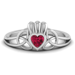 Jewelove™ Rings Women's Band only Designer Platinum Heart Ruby Ring for Women JL PT R8206