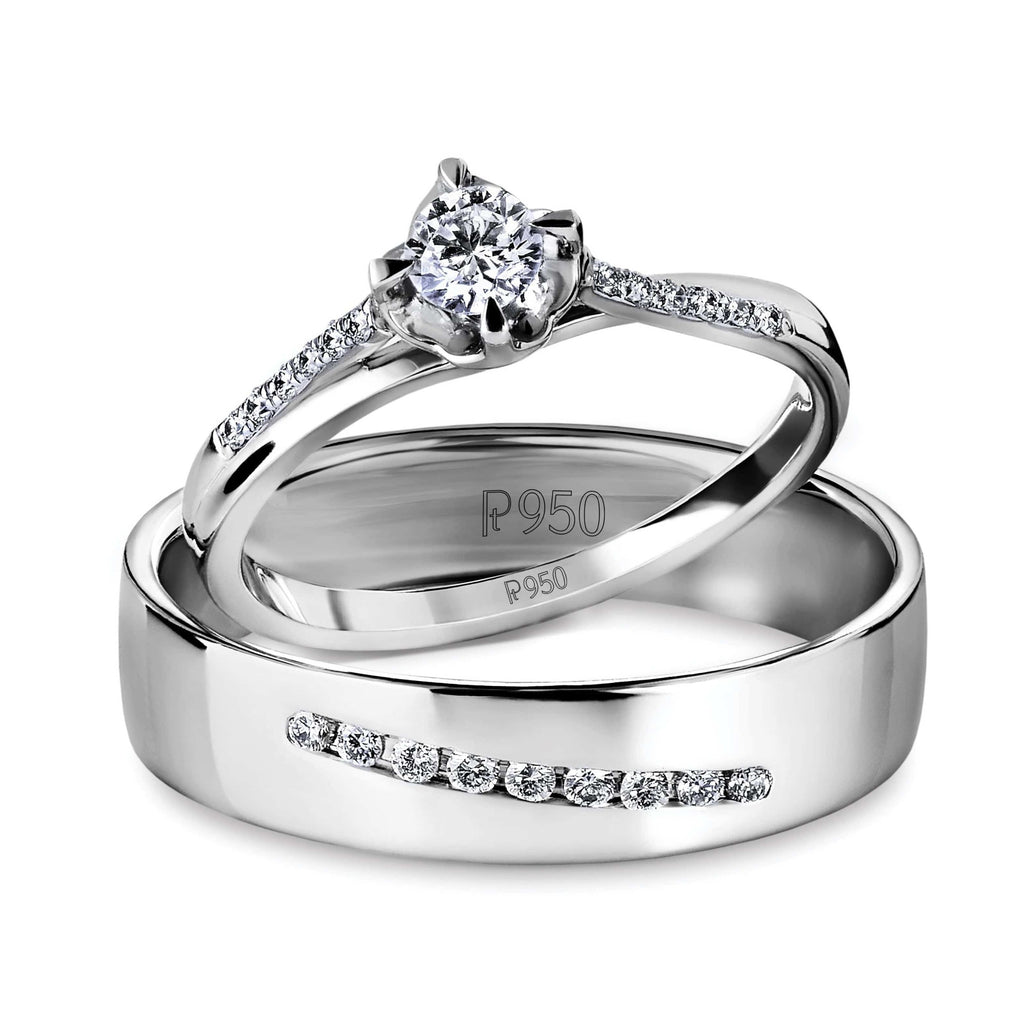 Jewelove™ Rings Both / SI IJ Designer Platinum Love Bands with Diamonds JL PT 597