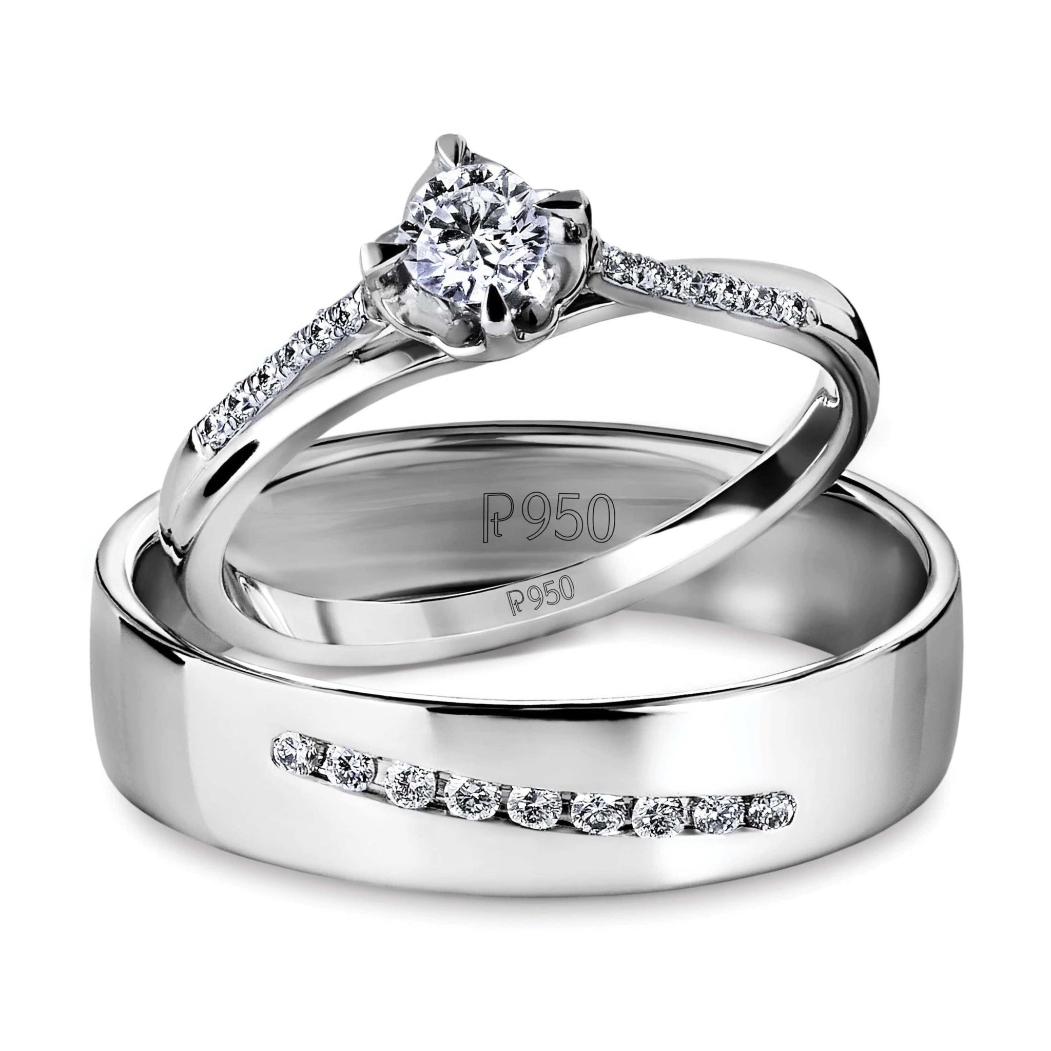 Jewelove™ Rings Both / SI IJ Designer Platinum Love Bands with Diamonds JL PT 597