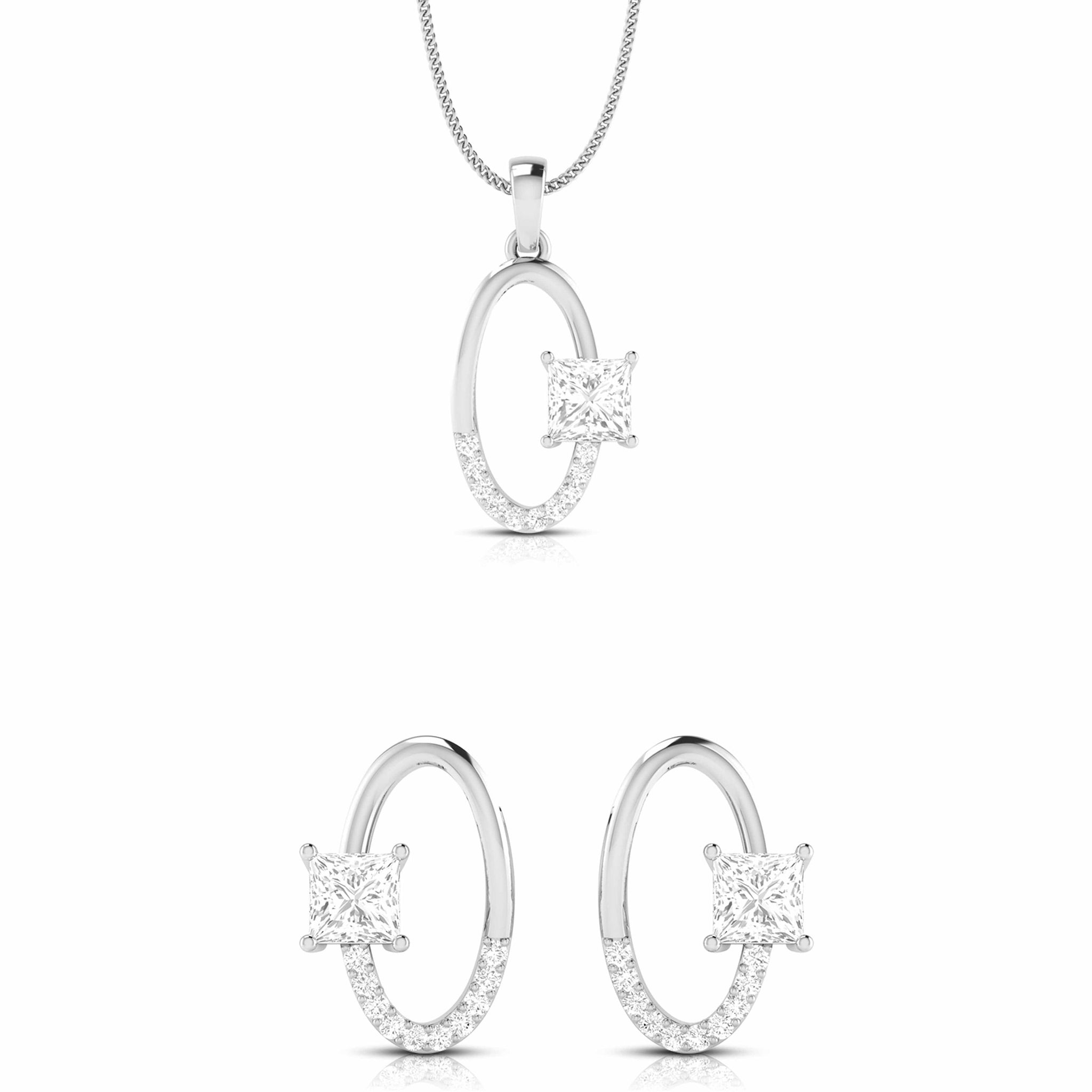 Jewelove™ Pendants & Earrings Pendant Set Designer Platinum Princes Cut Solitaire Pendant Set for Women JL PT PE 82F