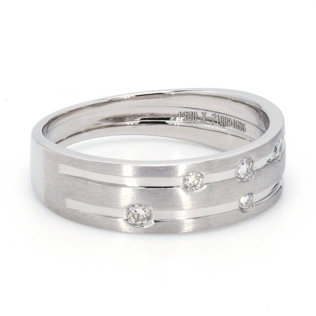 SIDE View of Designer Platinum Ring with Grooves & Diamonds for Women JL PT 570