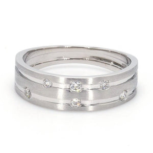 Jewelove™ Rings Designer Platinum Ring with Grooves & Diamonds for Women JL PT 570