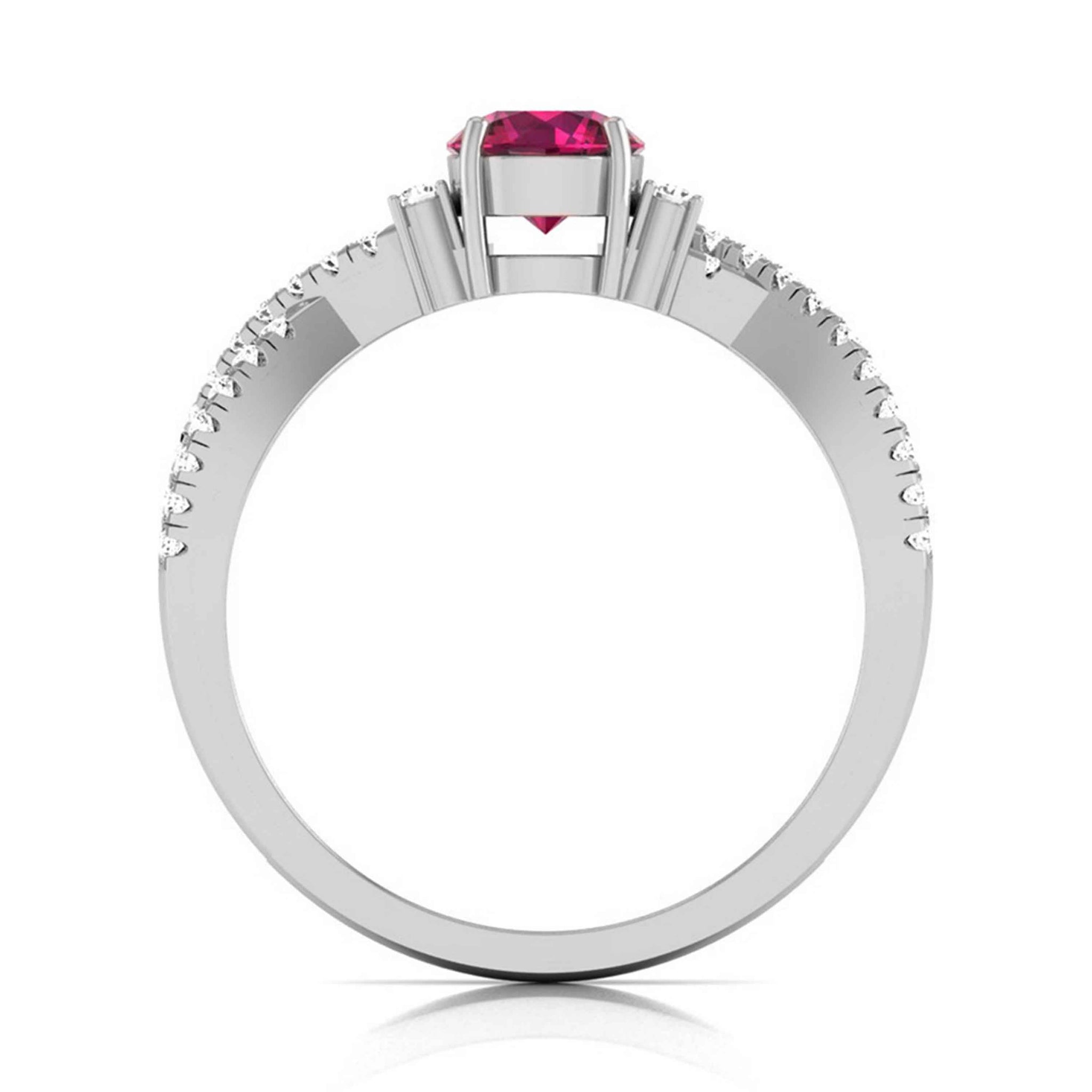 Jewelove™ Rings Designer Platinum Ruby Solitaire Ring with Diamond Twist JL PT R8173