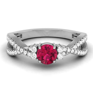 Jewelove™ Rings Designer Platinum Ruby Solitaire Ring with Diamond Twist JL PT R8173