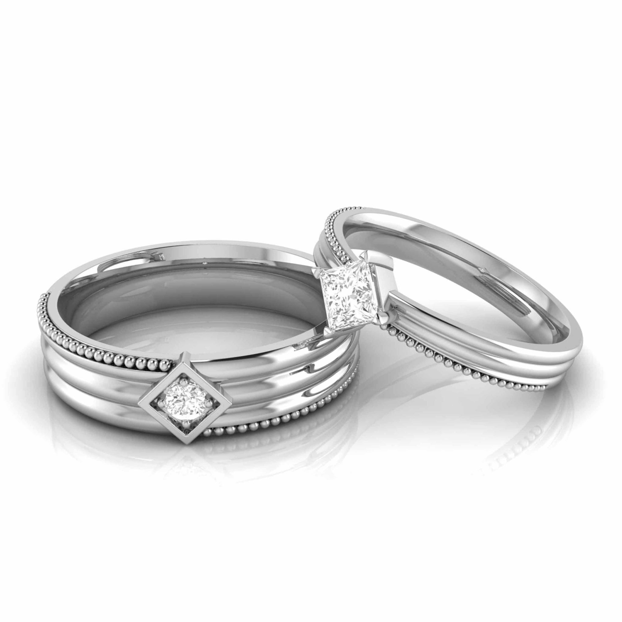 Jewelove™ Rings Both / SI IJ Designer Platinum Single Diamond Couple Ring JL PT CB 146