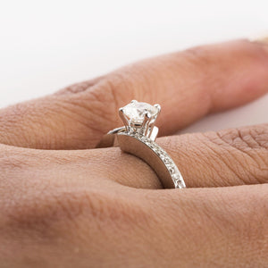 Jewelove™ Rings Designer Platinum Solitaire Engagement Ring with Curvy Shank with Diamonds JL PT 562