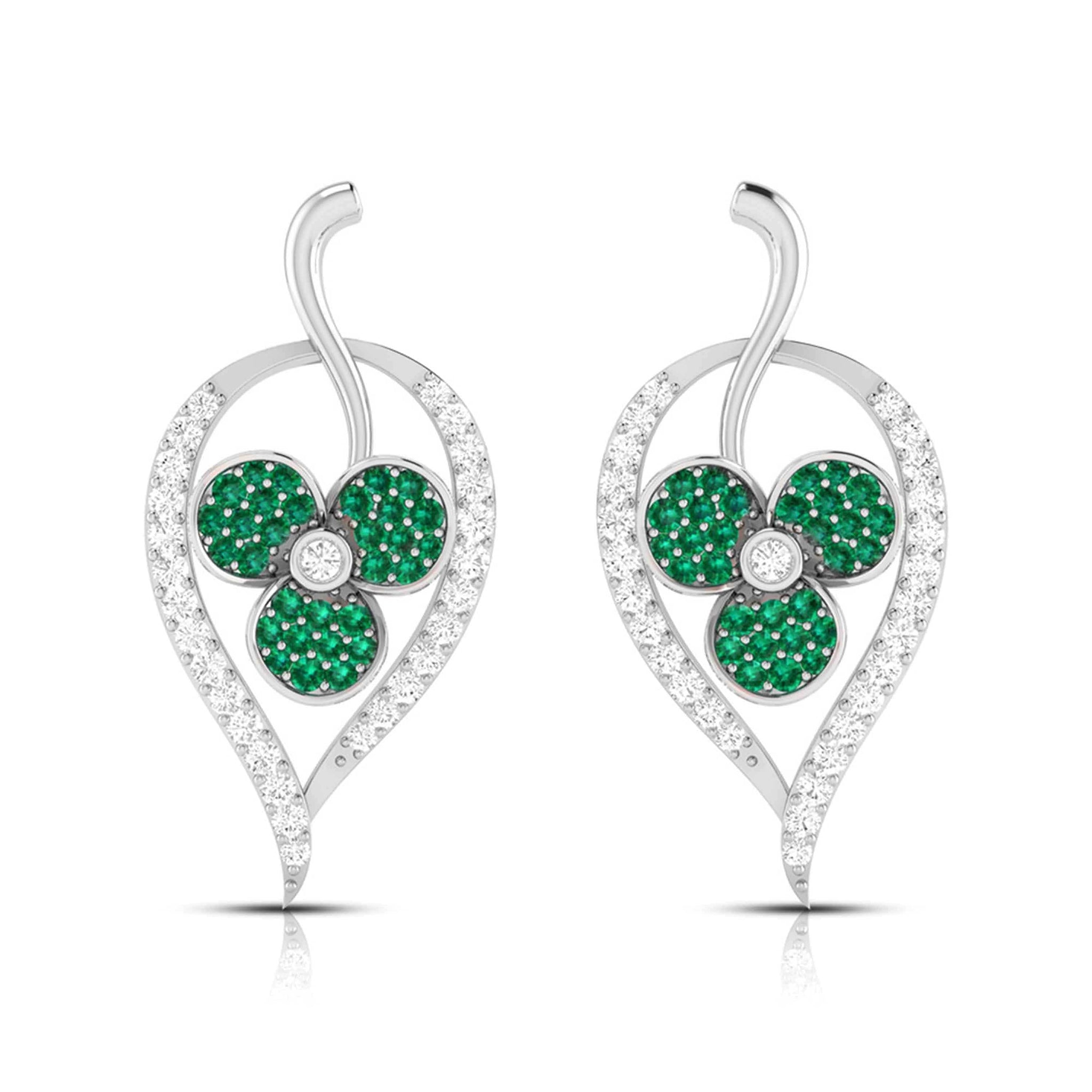 Jewelove™ Earrings Green Designer Platinum with Diamond Earrings for Women JL PT E NL8579