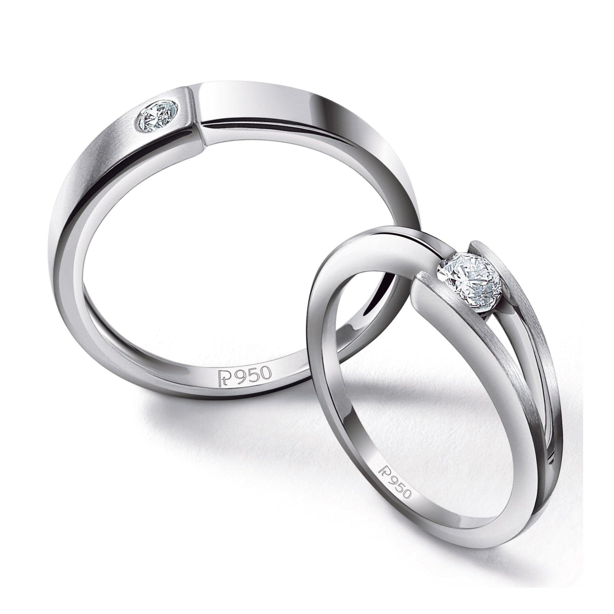 Jewelove™ Rings Both / SI IJ Designer Single Diamond Platinum Couple Rings JL PT 613