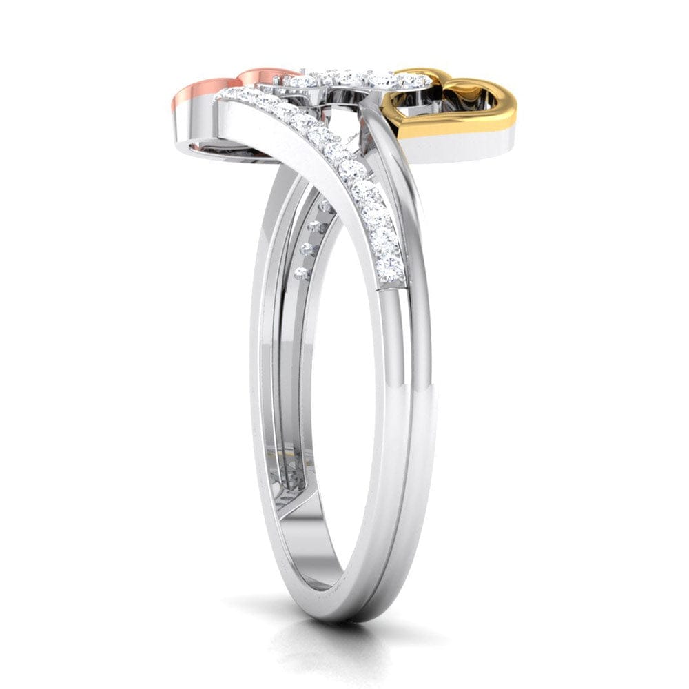 Designer Triple Heart Platinum Ring Multicolor Gold With Diamonds JL PT 556  