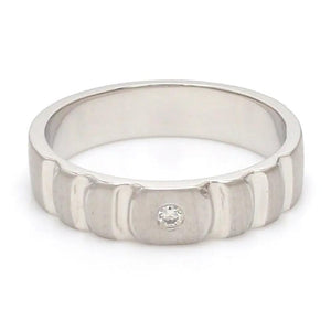 Jewelove™ Rings Designers Platinum Love Bands wth Hexagonal Grooves & Diamonds JL PT 427