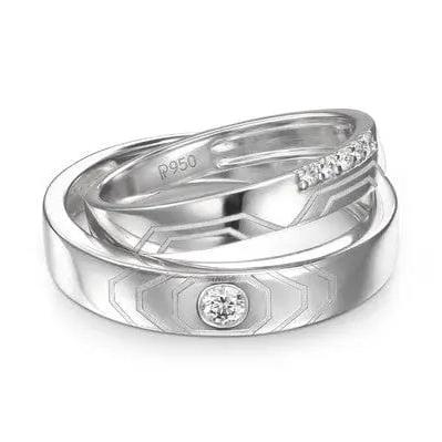 Platinum Couple Rings in India - Designers Platinum Love Bands Wth Hexagonal Grooves & Diamonds JL PT 427