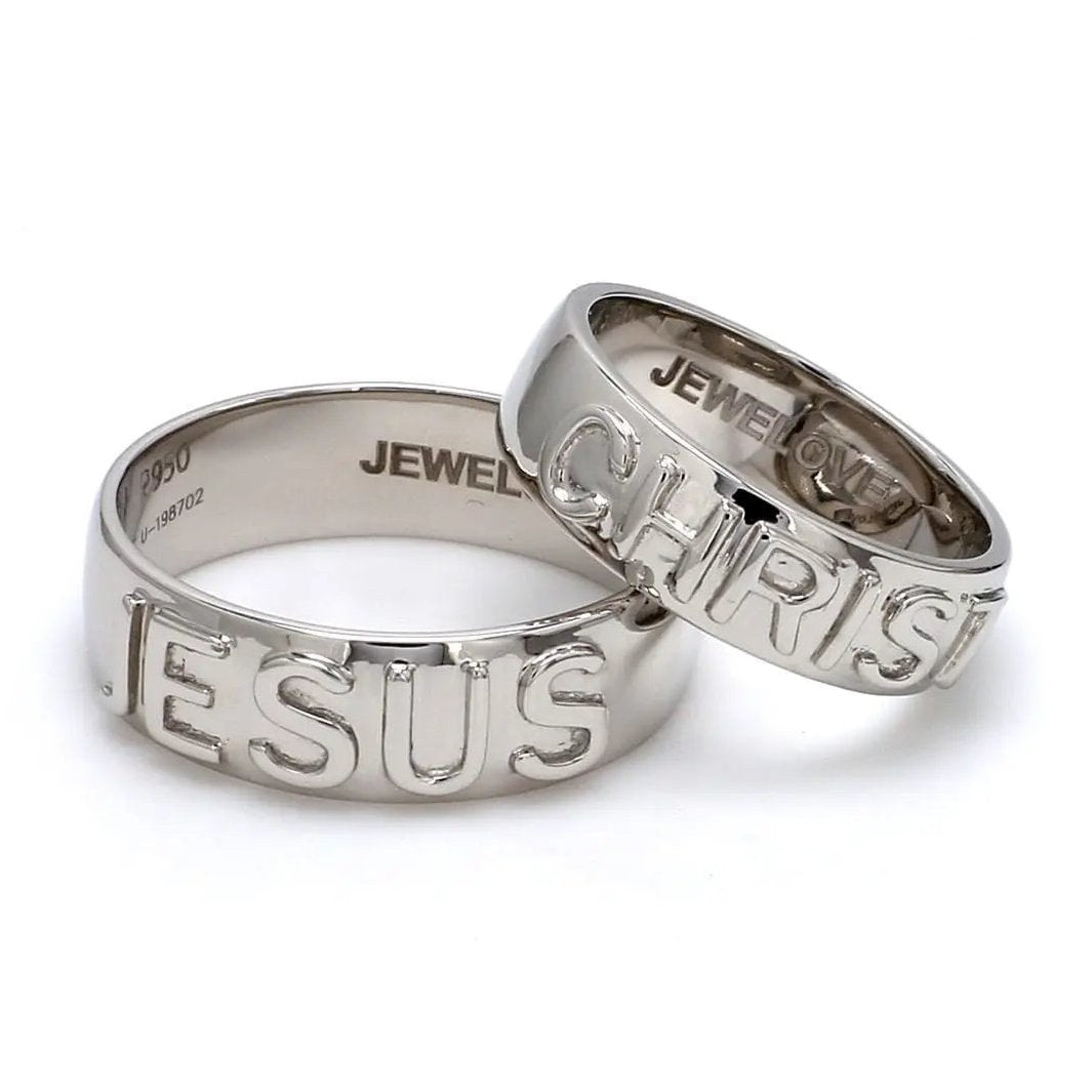 Front View of Embossed Platinum Wedding Bands SJ PTO 233