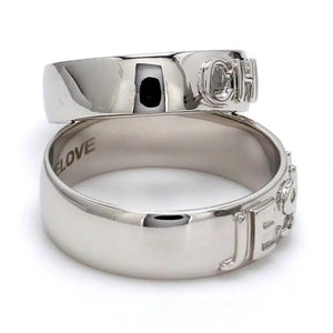 Side View of Embossed Platinum Wedding Bands SJ PTO 233