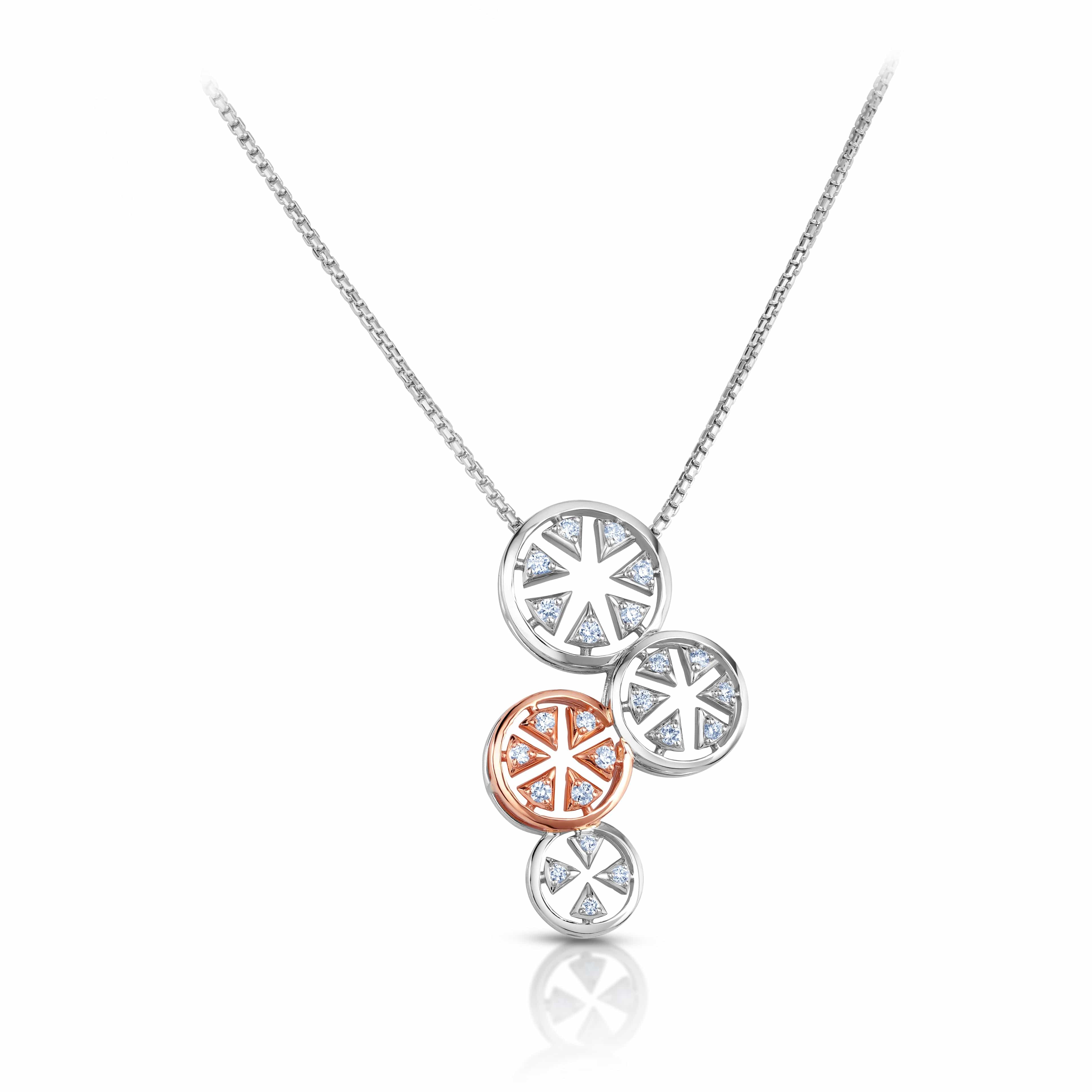 18K white gold cross pendant with round diamond and princess cut diamonds —  Michael John Bridal