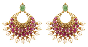 Gold Ruby Earrings - Gold Chand Bali Earrings With Rubies, Emeralds And Pearls JL AU 109