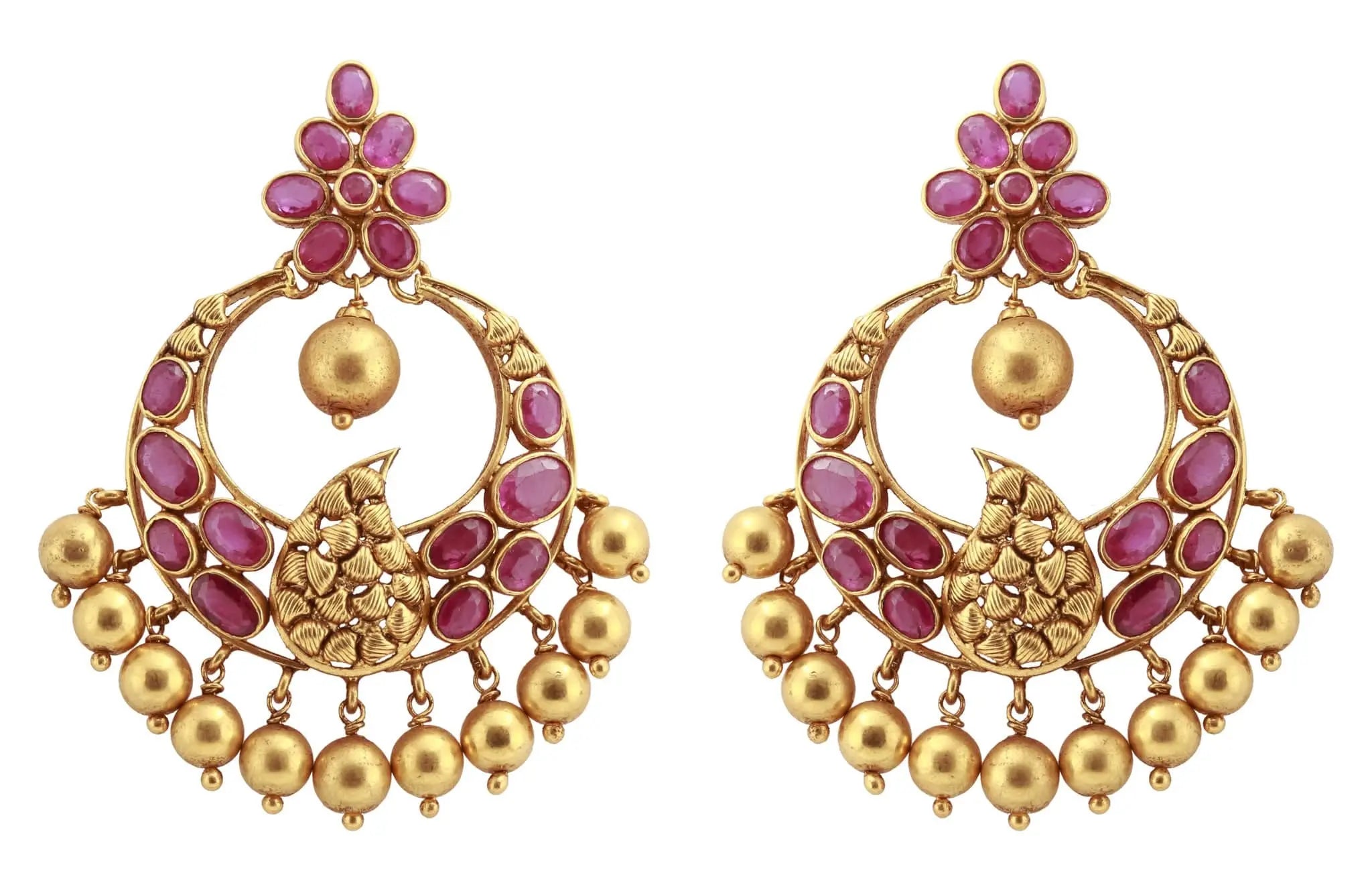 Gold Ruby Earrings - Gold Chandbali Earrings With Rubies JL AU 107