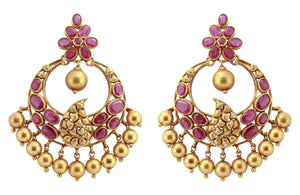 Gold Ruby Earrings - Gold Chandbali Earrings With Rubies JL AU 107