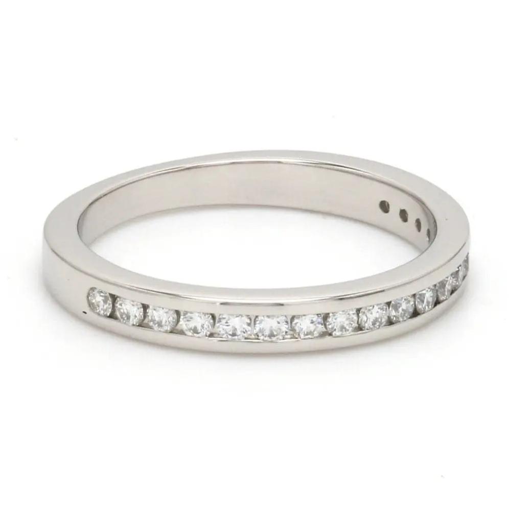 Side View of Half Eternity Platinum Wedding Band with Diamonds set in Channel Setting SJ PTO 244