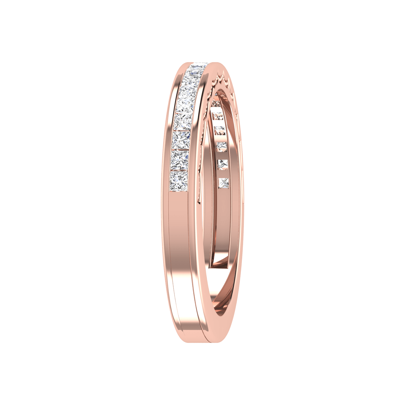 Jewelove™ Rings Women's Band only / VS GH Half Eternity Rose Gold Princess Cut Diamond Ring JL AU RD RN 6764R