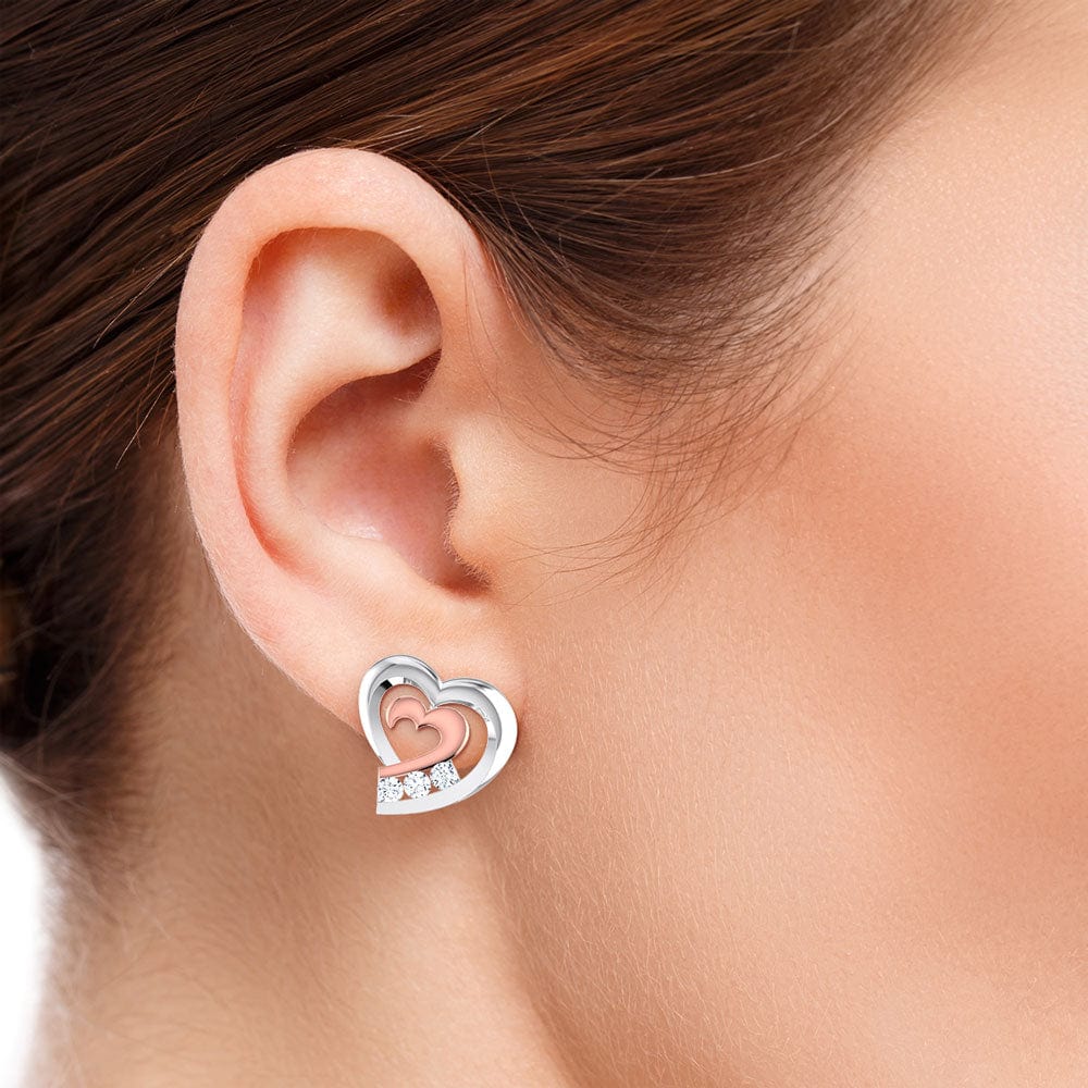 Jewelove™ Earrings Heart Platinum Earrings with Rose Gold & Diamonds JL PT E 8169