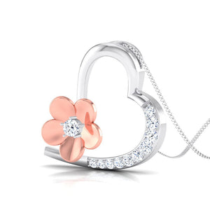 Perspective View of  Platinum of Rose Heart Pendant with Diamonds JL PT P 8110