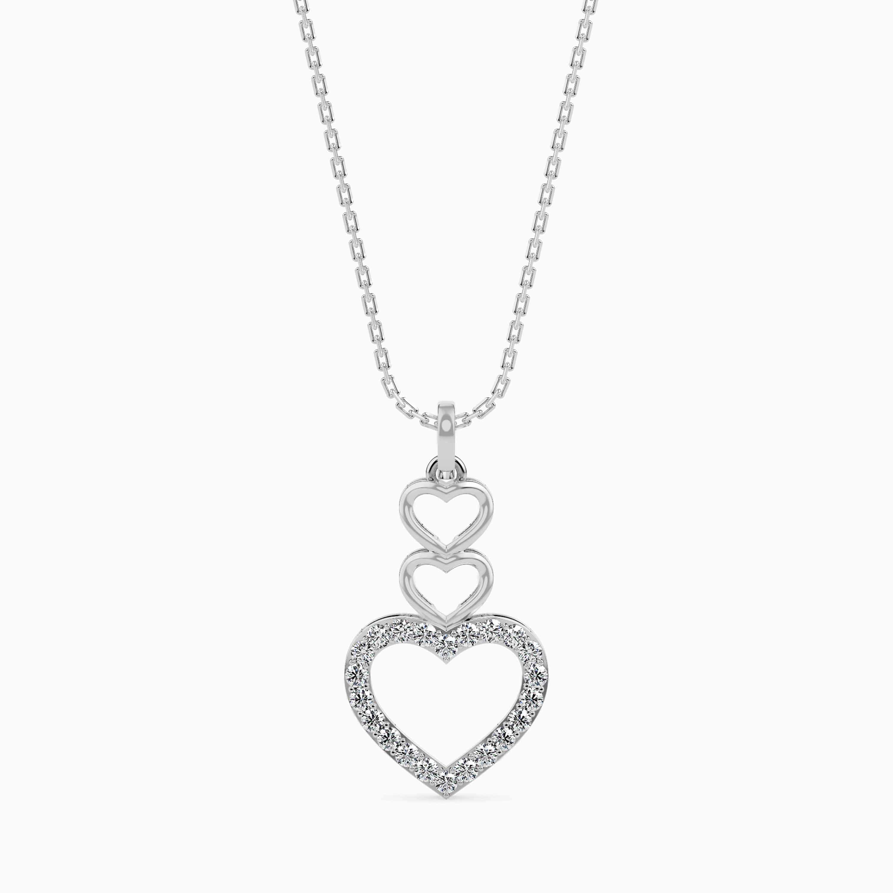 Necklaces : Triple Heart Diamond Pendant, 14K White Gold