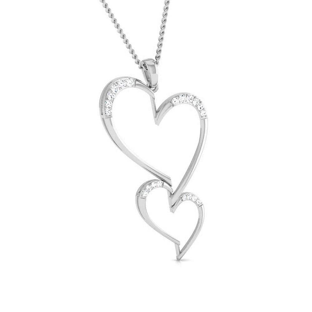 Front Side View of Platinum Double Heart Pendant with Diamonds JL PT P 8078