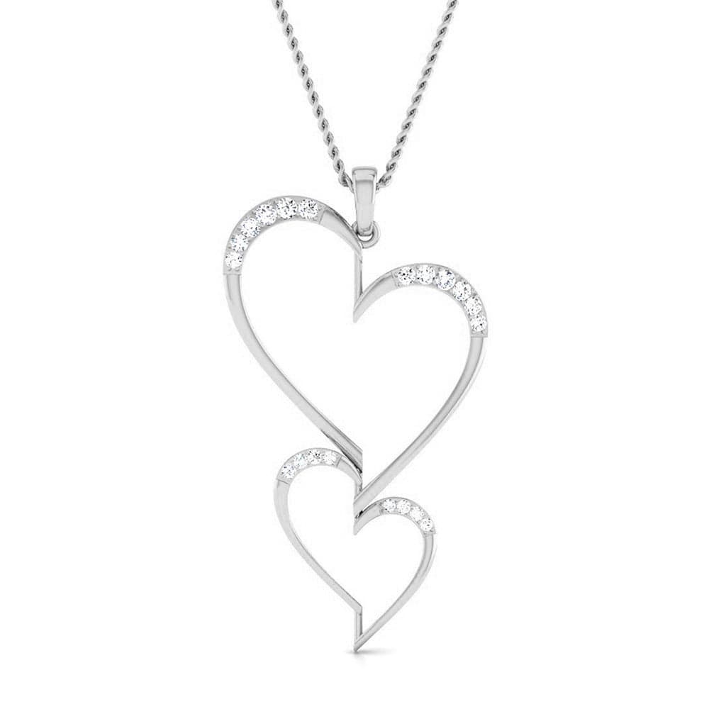 Front View of Platinum Double Heart Pendant with Diamonds JL PT P 8078