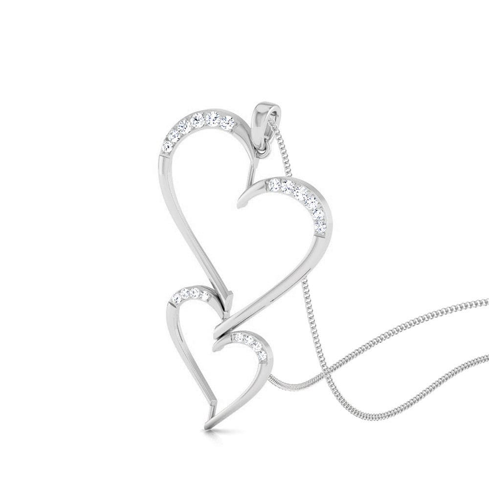 Perspective View of Platinum Double Heart Pendant with Diamonds JL PT P 8078