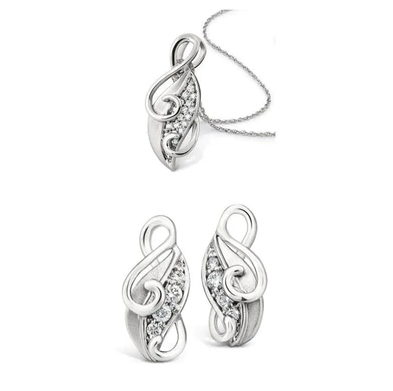 Platinum Earrings Designed as Leaves Pendant Set SJ PTO E 108