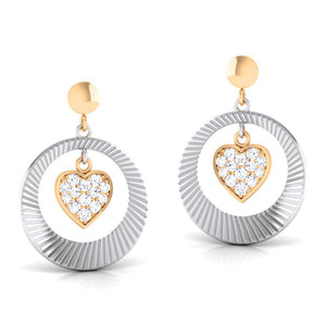 Jewelove™ Earrings SI IJ / Yellow Gold Platinum Earrings with Heart of Rose Gold set with Diamonds JL PT E 8113