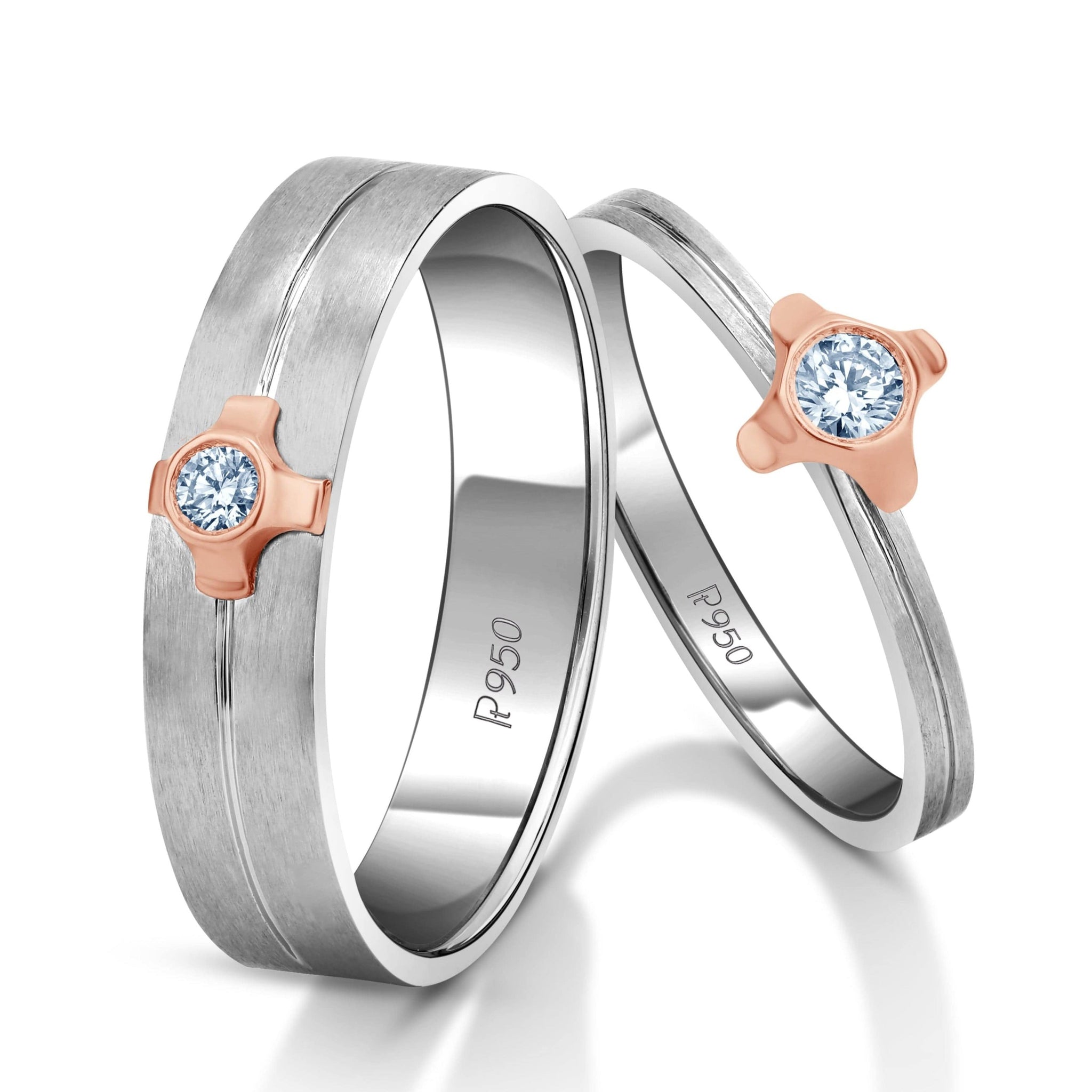 Jewelove™ Rings SI IJ / Both Platinum Love Bands with Rose Gold & Diamonds JL PT 1075