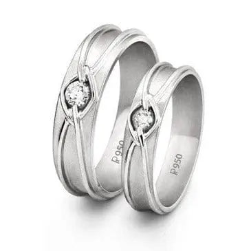 Platinum Love Bands with Single Diamonds in a Knot SJ PTO 208 - Suranas Jewelove
