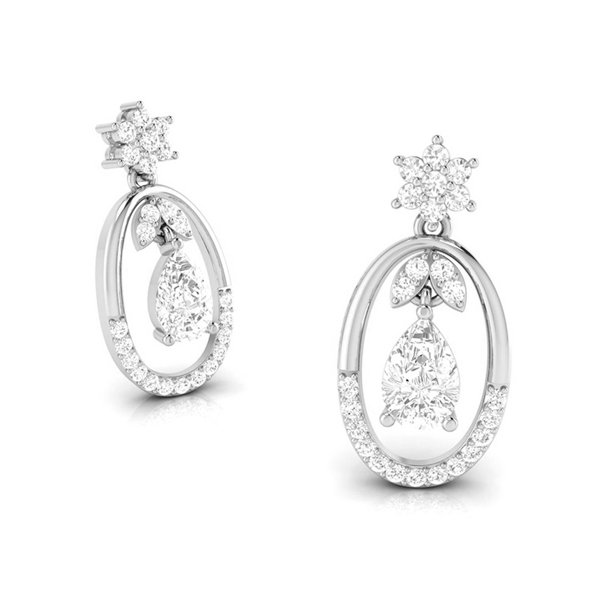 Jewelove™ Earrings Platinum Oval Shape Earrings with Diamonds for Women JL PT E N-43