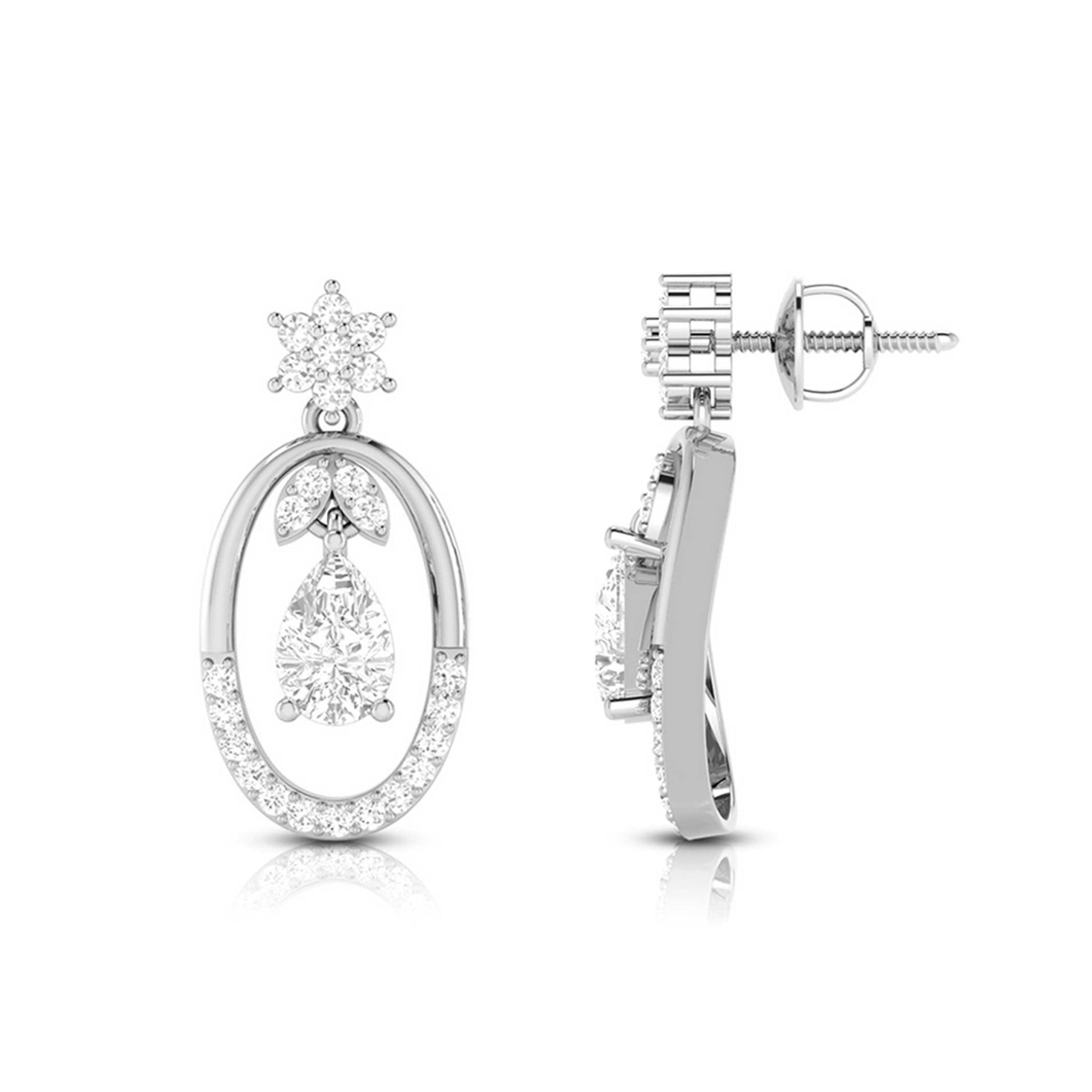 Jewelove™ Earrings Platinum Oval Shape Earrings with Diamonds for Women JL PT E N-43