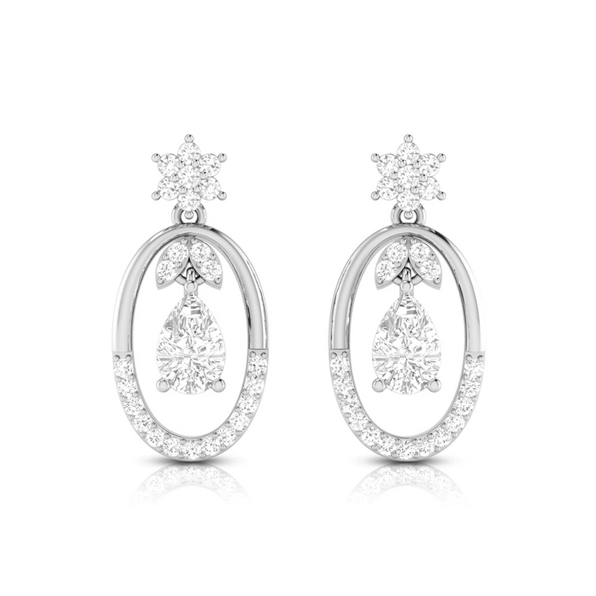 Jewelove™ Earrings SI IJ Platinum Oval Shape Earrings with Diamonds for Women JL PT E N-43