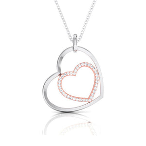 Front Side Platinum of Rose Double Heart Pendant with Diamonds JL PT P 8107