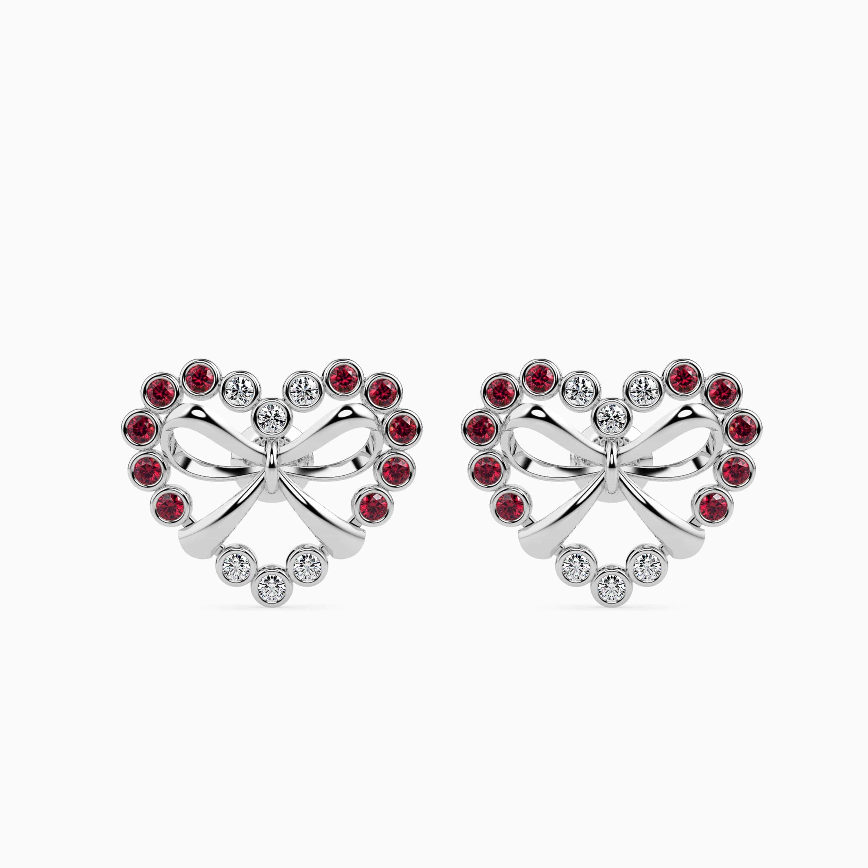 Silver Ruby Red Heart Earrings