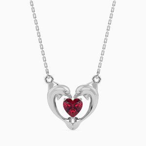 Jewelove™ Pendants SI IJ Platinum Ruby Heart Dolphin Pendant with Diamond for Women JL PT P 18028