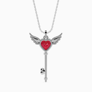 Jewelove™ Pendants Platinum Ruby Heart Wings Pendant with Diamond for Women JL PT P 18035