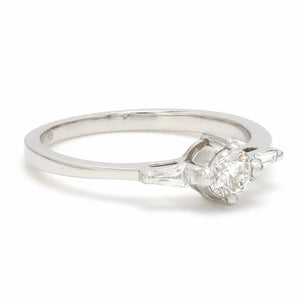 Side View of Platinum Solitaire Engagement Ring with Baguette Accents SJ PTO 265