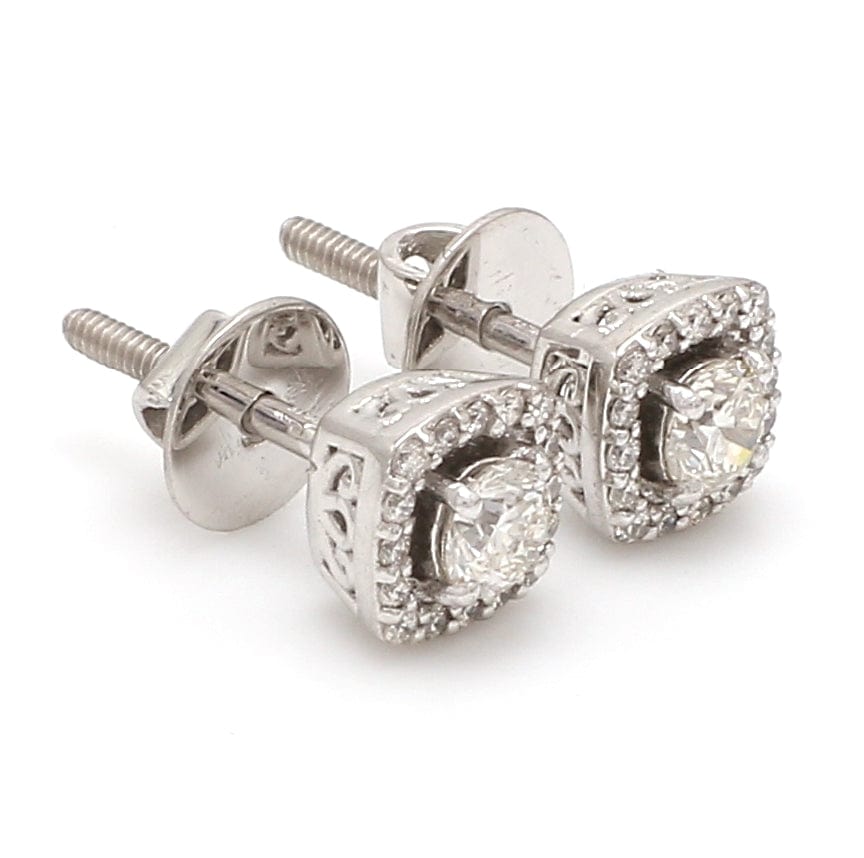 Jewelove™ Earrings Platinum Solitaire Square Halo Earrings JL PTE 325