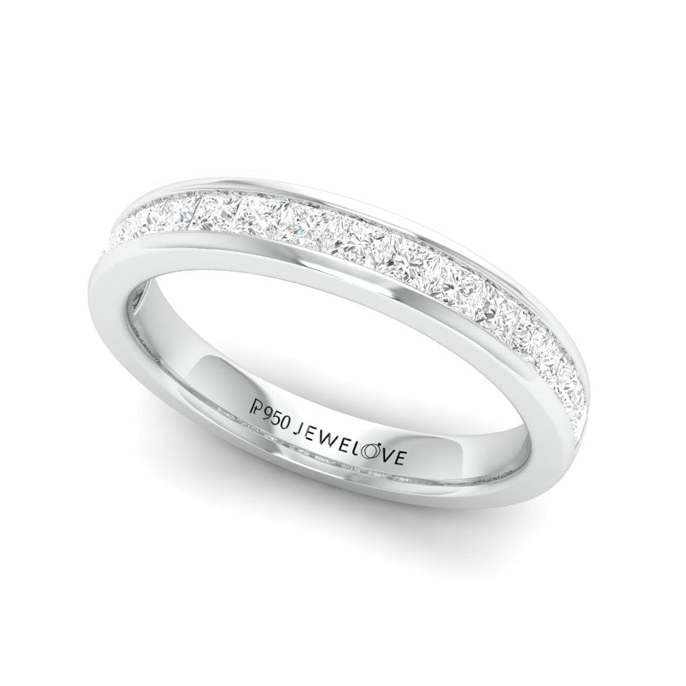 Jewelove™ Rings VS-SI GH / Women's Band only Princess Cut Diamond Platinum Half Eternity Wedding Band for Women JL PT 1005