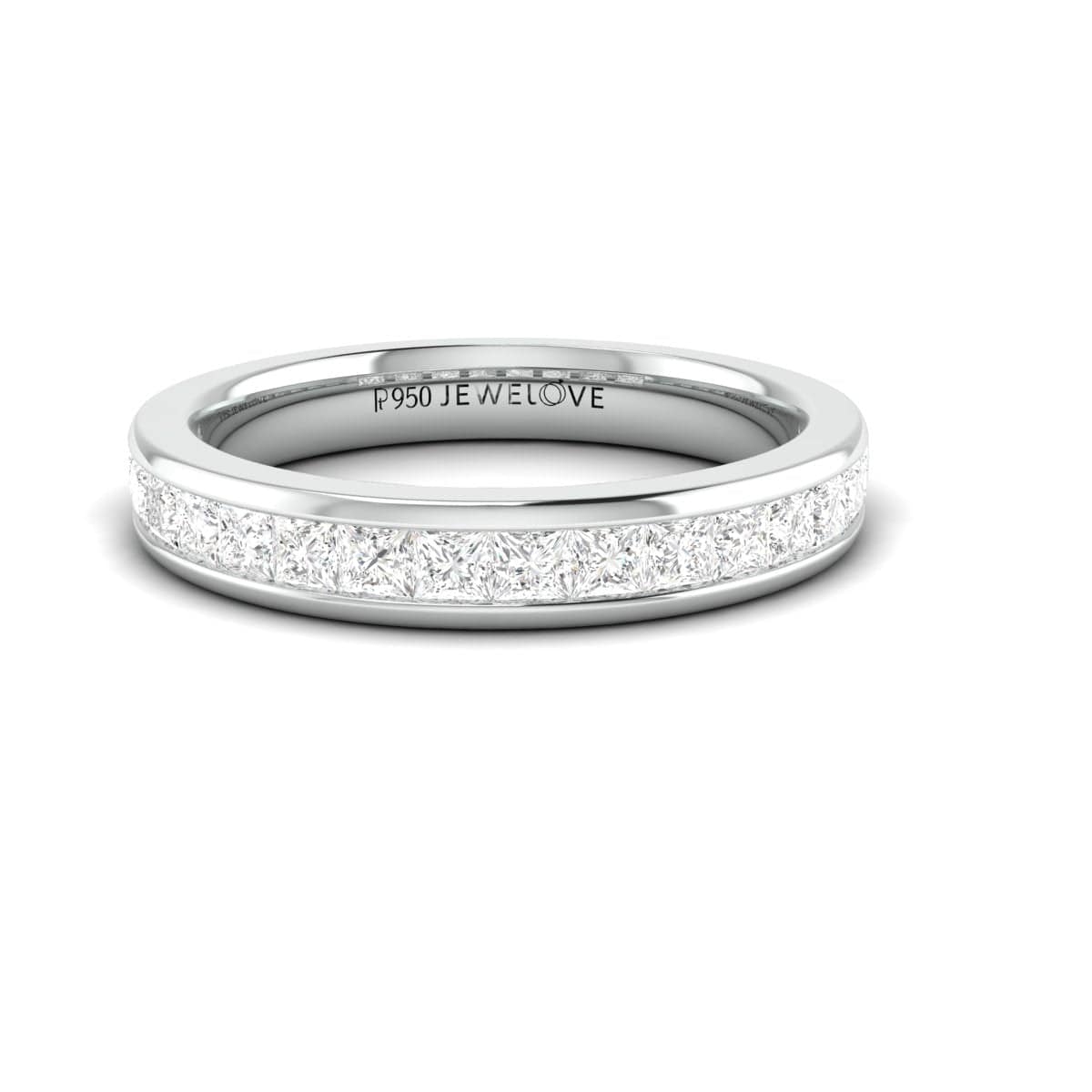 Jewelove™ Rings VS-SI GH / Women's Band only Princess Cut Diamond Platinum Half Eternity Wedding Band for Women JL PT 1005