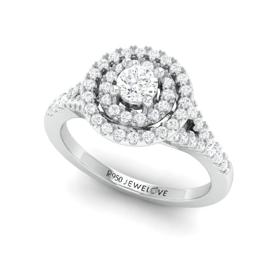 Jewelove™ Rings Ready to Ship - Ring Size 14, 25-Pointer Double Halo Platinum Solitaire Engagement Ring for Women JL PT 978